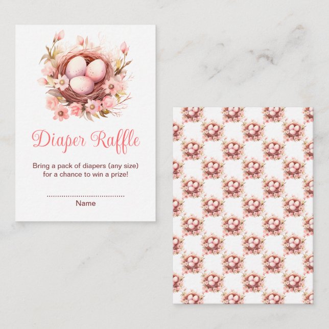 Tarjeta De Recepción Primavera Aves Nest Baby Shower Diaper Raffle (Anverso / Reverso)