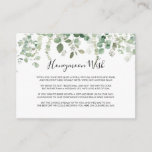 Tarjeta De Recepción Primavera Eucalyptus Greenery Honeymoon Wish<br><div class="desc">Esta tarjeta de gabinete para luna de miel con eucalipto de primavera es perfecta para un simple boda. El diseño presenta un eucalipto pintado a mano de color agua,  un follaje verde inspirador de la belleza natural.</div>