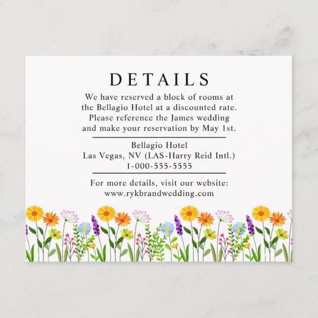 Tarjeta De Recepción Primavera Floral Elegante detalles de la boda (Anverso)