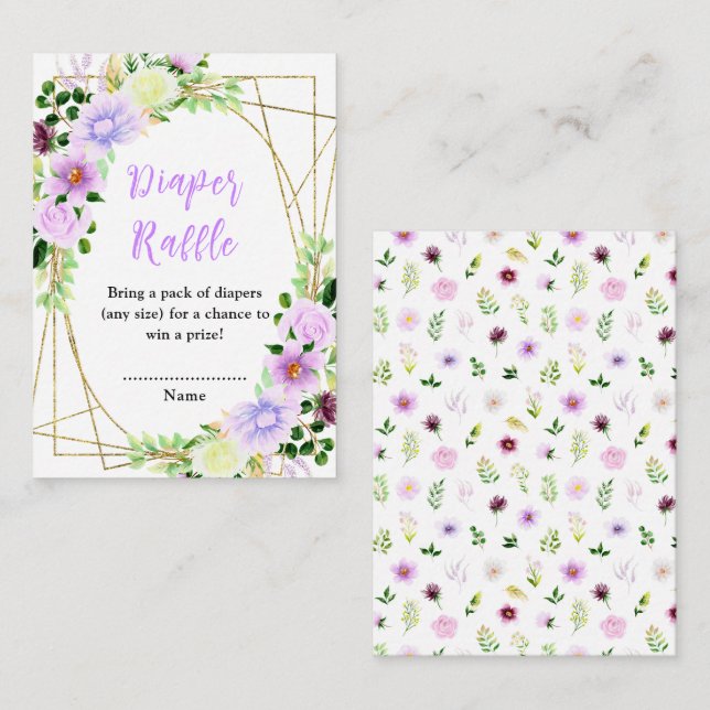 Tarjeta De Recepción Primavera Morple Floral Baby Shower Diaper Raffle (Anverso / Reverso)