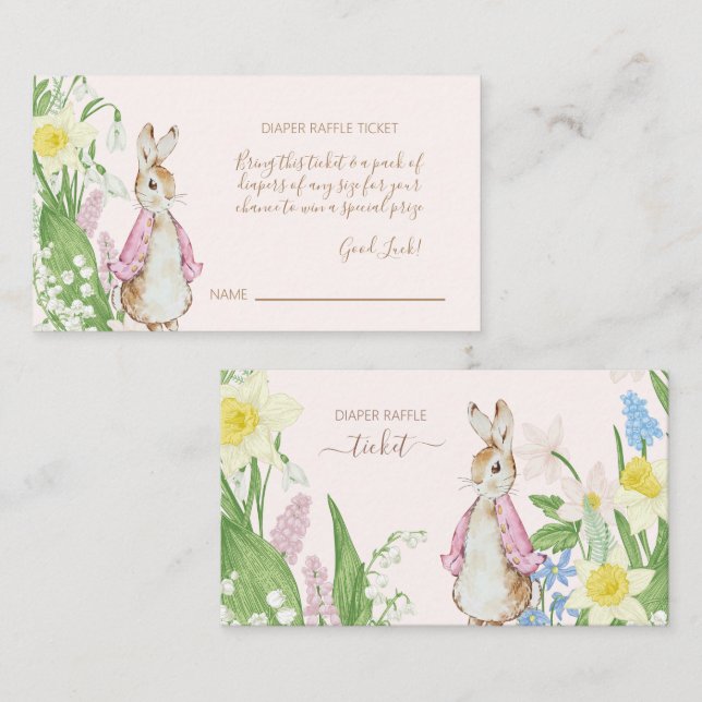 Tarjeta De Recepción Primavera rosa Peter el conejo Baby Shower Diaper  (Anverso / Reverso)