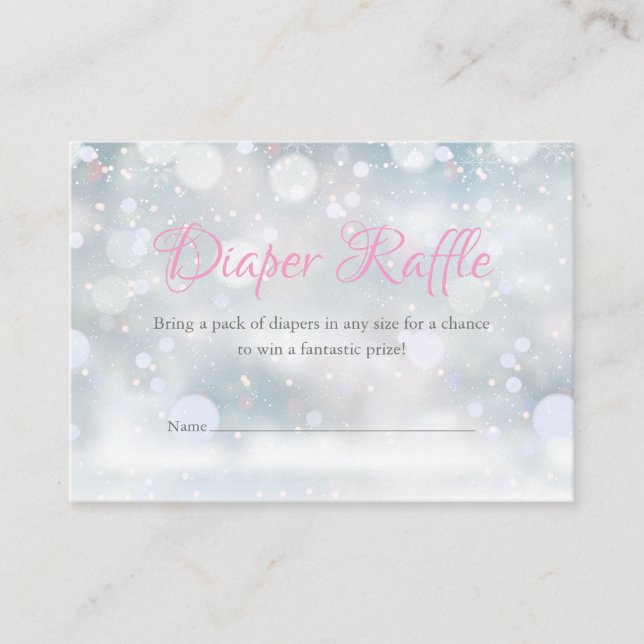 Tarjeta De Recepción Primer Snowflakes Diaper Raffle Baby Shower (Anverso)
