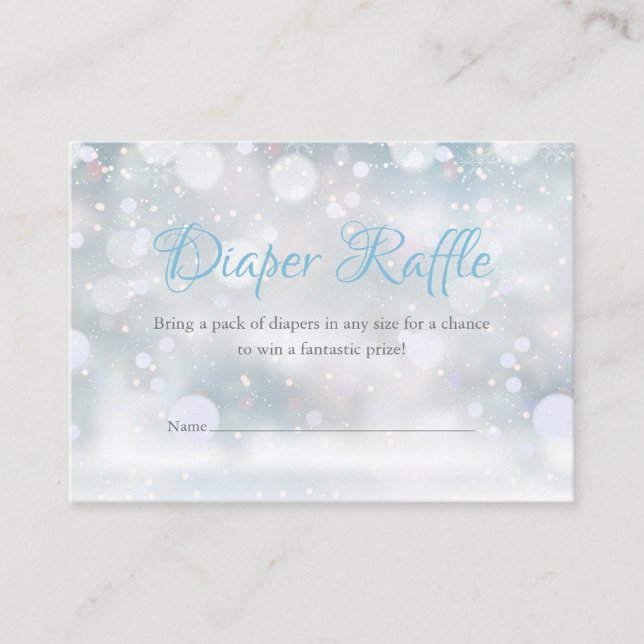 Tarjeta De Recepción Primer Snowflakes Diaper Raffle Baby Shower (Anverso)