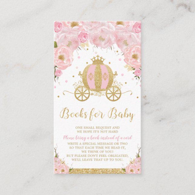 Tarjeta De Recepción Princesa Carriage Floral Baby Shower trae un libro (Anverso)