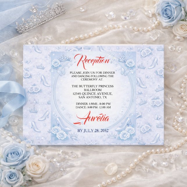 Tarjeta De Recepción Princesa de Quince Años Cumpleaños Plata Azul Clar (Light Blue Silver Princess Quinceanera Birthday Enclosure Card
)