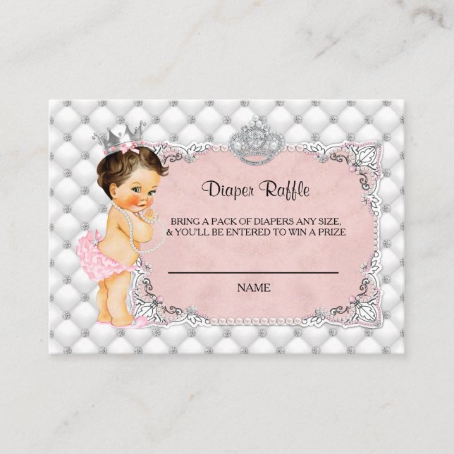 Tarjeta De Recepción Princesa Nena Diamantes Perlas Diaper Raffle Ticke (Anverso)
