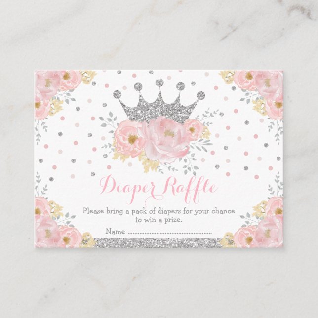 Tarjeta De Recepción Princesa Rosa Plata Heredera Niña Diaper Raffle (Anverso)