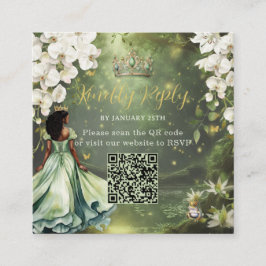 Tarjeta De Recepción Princess & Frog Green Dress Sweet 16 Quince XV QR