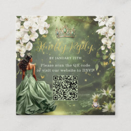 Tarjeta De Recepción Princess & Frog Green Dress Sweet 16 Quince XV QR