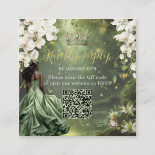 Tarjeta De Recepción Princess & Frog Vestido Verde Dulces 16 Quince XV 