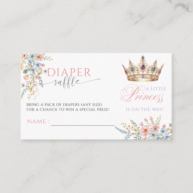 Tarjeta De Recepción Princess Gold Crown Baby Shower Diaper Raffle (Anverso)