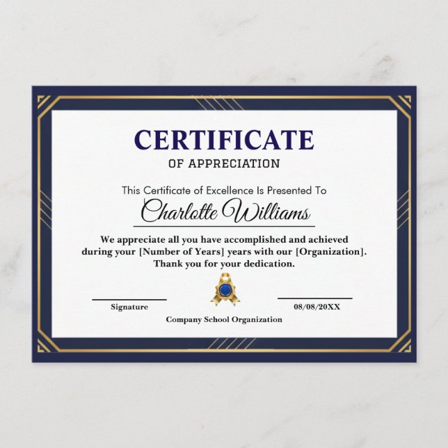 Tarjeta De Recepción Professional Appreciation Certificate Wall Art (Anverso)