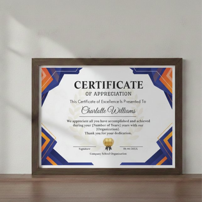 Tarjeta De Recepción Professional Blue Gold Appreciation Certificate (Subido por el creador)