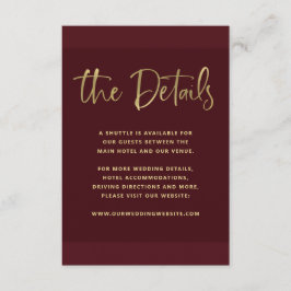 Tarjeta De Recepción Propuesta moderna | Detalles del Boda Burgundy Gol