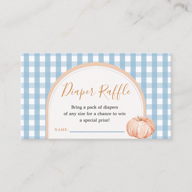Tarjeta De Recepción Pumpkin Boho Blue Gingham Diaper Raffle Gabinete (Anverso)