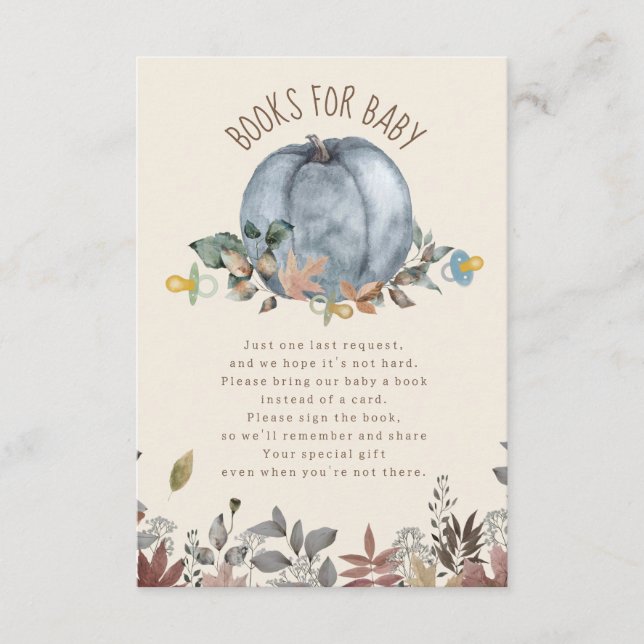 Tarjeta De Recepción Pumpkin Pacificadores Boy Baby Shower Book Request (Anverso)