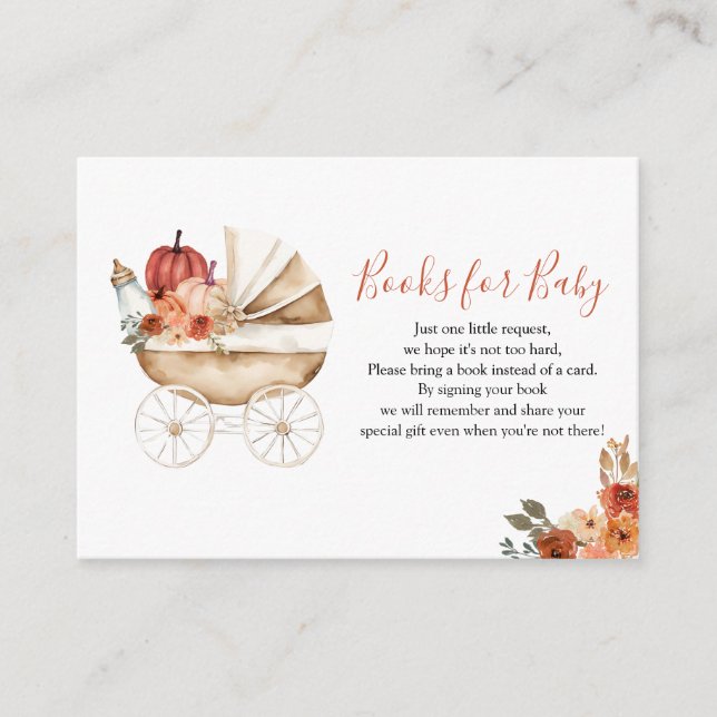 Tarjeta De Recepción Pumpkin Stroller Floral Baby Shower Books for Baby (Anverso)