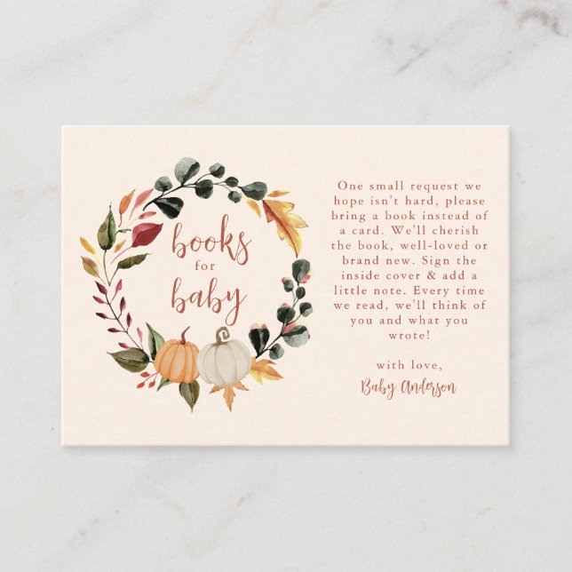 Tarjeta De Recepción Pumpkin Wreath Baby Shower Books for baby (Anverso)
