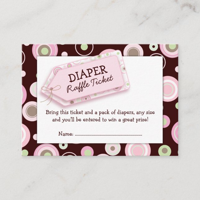 Tarjeta De Recepción Punto rosado Baby Shower Diaper Raffle Ticket Inse (Anverso)
