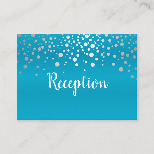 Tarjeta De Recepción Puntos de confeti azul turquesa y plateado - Recep (Anverso)