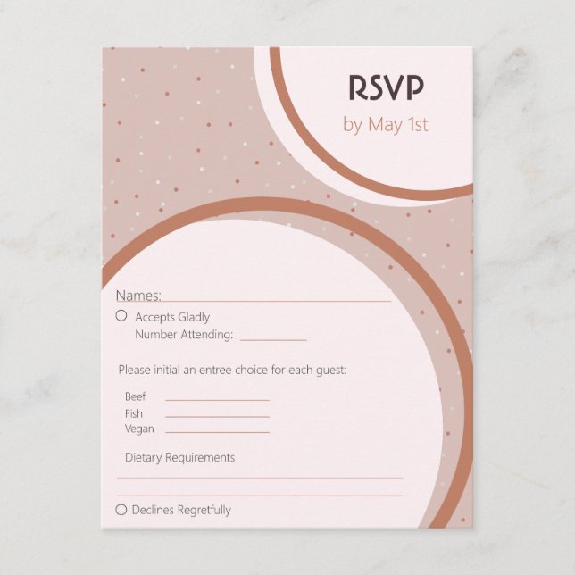 Tarjeta De Recepción Puntos y círculos beige Wedding RSVP (Anverso)