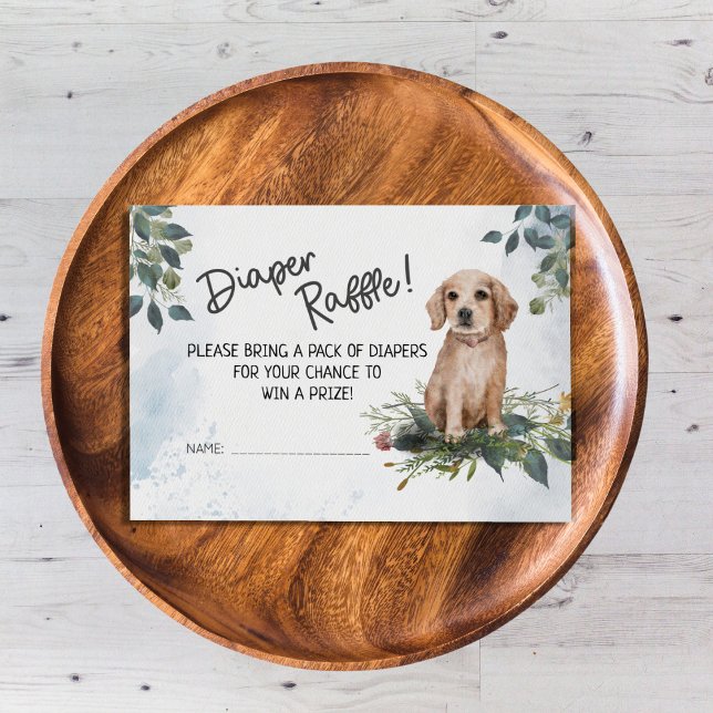 Tarjeta De Recepción Puppy Watercolor Diaper Raffle Baby Shower (Baby Shower Diaper Raffle  cute watercolor puppy, Golden retriever)