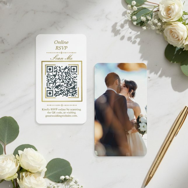 Tarjeta De Recepción  Pure White | Photo Online RSVP QR Code Wedding  (Pure White | Photo Online RSVP QR Code Wedding Enclosure Card)