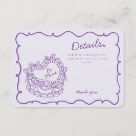 Tarjeta De Recepción Purpl Bow Retro Corazón Coqueta Detalles del Paste