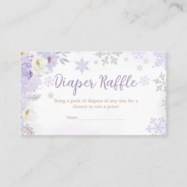 Tarjeta De Recepción Purple A Little Snowflake Diaper Raffle (Anverso)