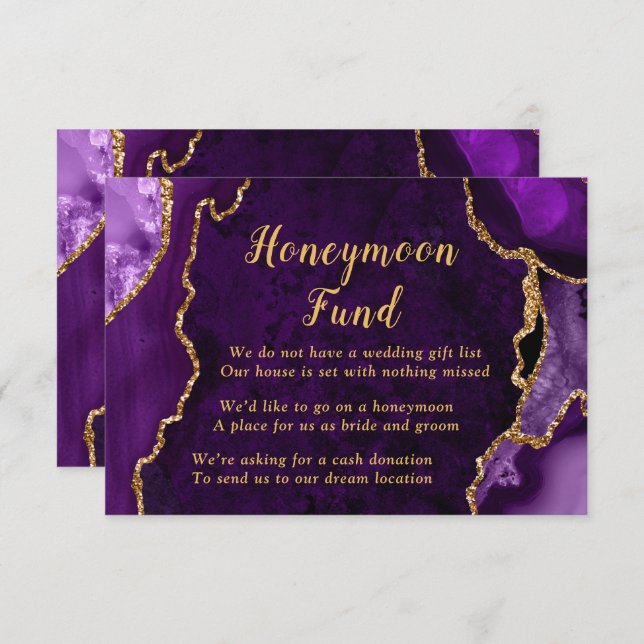 Tarjeta De Recepción Purple and Gold Agate Honeymoon Fund (Anverso / Reverso)