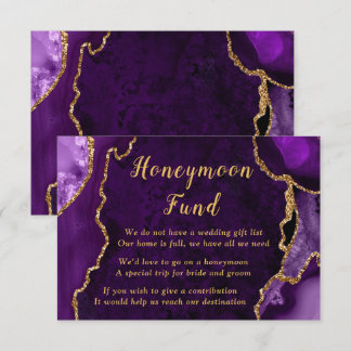 Tarjeta De Recepción Purple and Gold Agate Wedding Honeymoon Fund