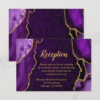 Tarjeta De Recepción Purple and Gold Agate Wedding Reception