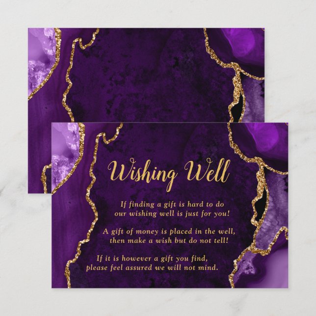 Tarjeta De Recepción Purple and Gold Agate Wedding Wishing Well (Anverso / Reverso)