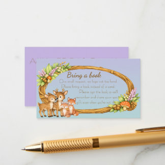 Tarjeta De Recepción Purple and Mint Woodland Animals Book Request
