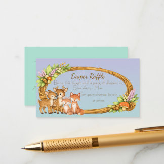 Tarjeta De Recepción Purple and Mint Woodland Animals Diaper Raffle