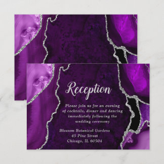 Tarjeta De Recepción Purple and Silver Agate Wedding Reception