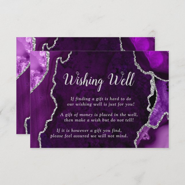 Tarjeta De Recepción Purple and Silver Agate Wedding Wishing Well (Anverso / Reverso)