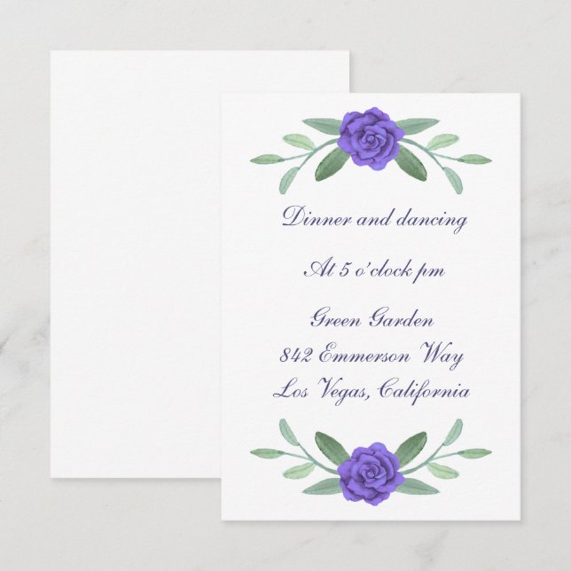 Tarjeta de recepción Purple Blue Floral Wedding (Anverso / Reverso)