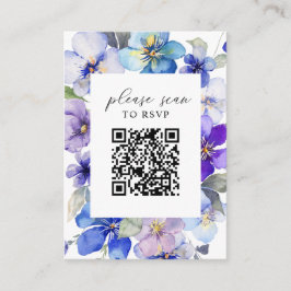 Tarjeta De Recepción Purple Blue Florals Código QR Boda RSVP