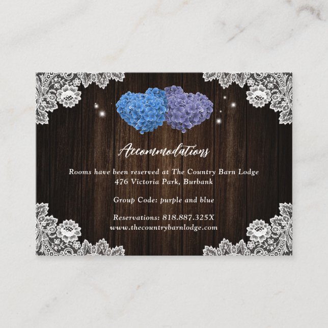 Tarjeta De Recepción Purple Blue Wedding Hotel Accommodation Card (Anverso)