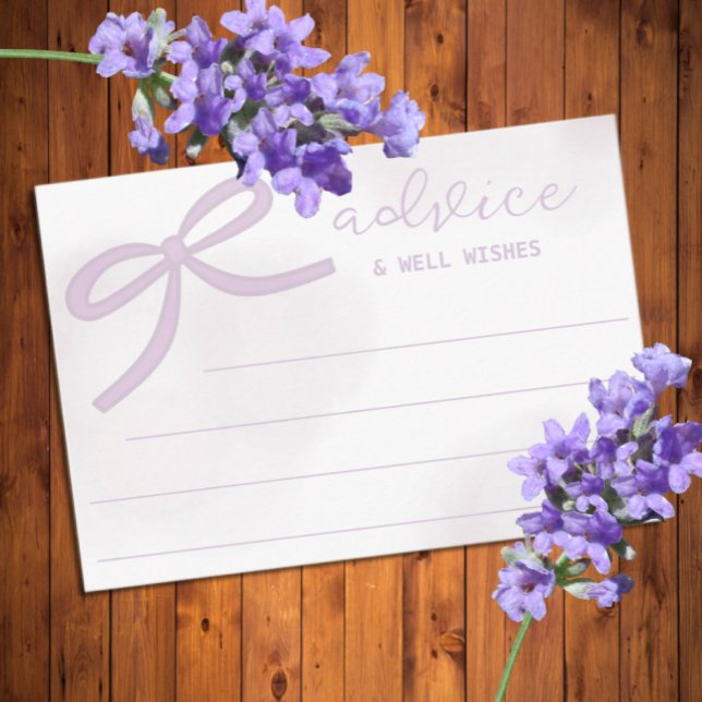 Tarjeta De Recepción Purple Bow Watercolor Bridal Shower Advice (Subido por el creador)