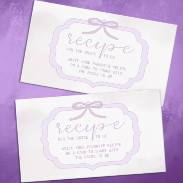 Tarjeta De Recepción Purple Bow Watercolor Bridal Shower Recipe (Subido por el creador)