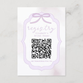 Tarjeta De Recepción Purple Bow Watercolor Bridal Shower Registry
