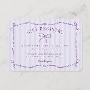 Tarjeta De Recepción Purple Coquette Bow Pastel Bridal Shower Registry