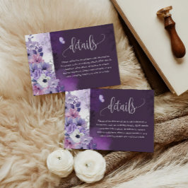Tarjeta De Recepción Purple Floral Wedding Details Card