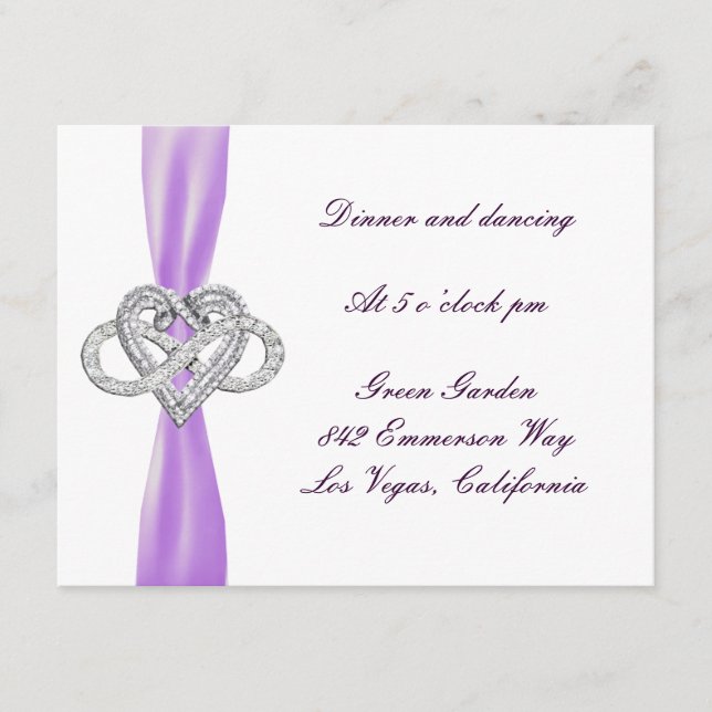 Tarjeta de recepción Purple Infinity Heart Wedding (Anverso)