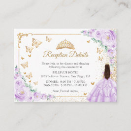 Tarjeta De Recepción Purple Lilac Gold Quinceanera Reception Details