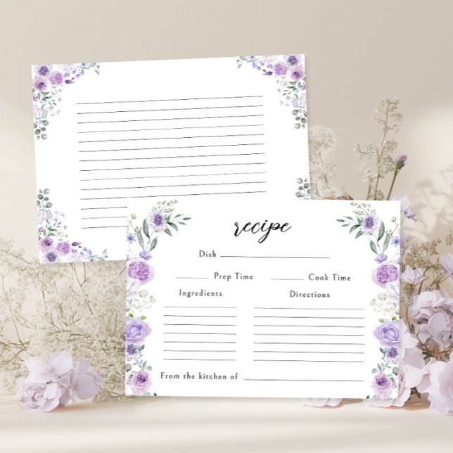 Tarjeta De Recepción Purple Lylac Floral Bridal Shower Recipe Card (Subido por el creador)