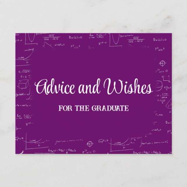 Tarjeta De Recepción Purple Math Graduation Party Advice for Graduate (Anverso)