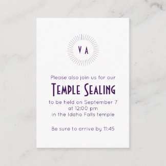 Tarjeta De Recepción Purple Monogram Circle Temple Sealing Invitation